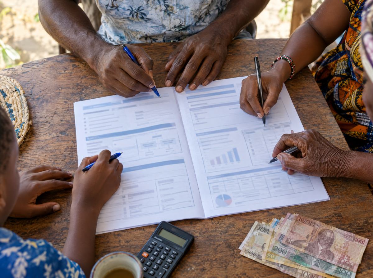 Hands completing a SEE Canvas business plan
